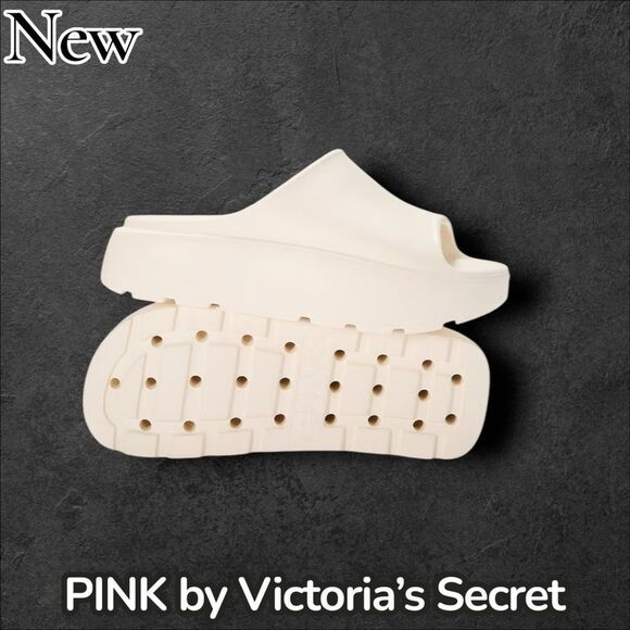 New PINK by Victoria’s Secret Platform Slide Sandals – White Shell (Size M) - Picture 1 of 4